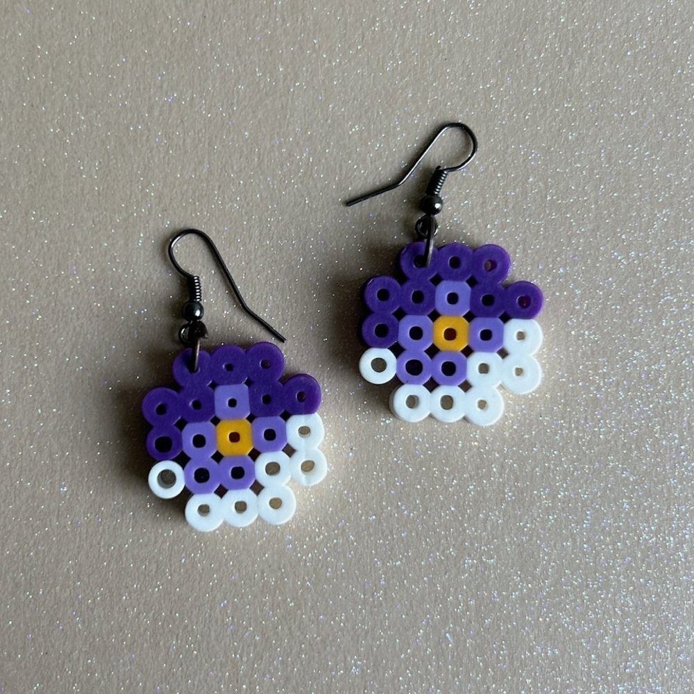 Handmade Pansy Flower Perler Bead Earrings